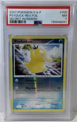 2007 Pokemon D&P Psyduck Reverse Foil Holo Secret Wonders PSA 7 Near Mint Pop 5 - Image 1