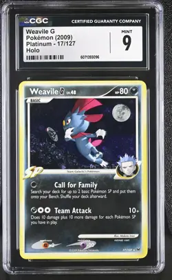 CGC 9 MINT Weavile G 2009 Platinum 17/127 Holo Pokemon Card - Image 1