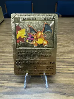 Pokemon Charizard Gold Foil Fan Art Textured Card 1999 04/102 HP120 - Image 1