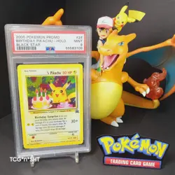 🔥L👀K🔥⚜VINTAGE⚜💍PSA9💍2000 POKEMON BIRTHDAY PIKACHU 24/53✨HOLO🥩BLACK☆PROMO - Image 1