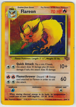 Flareon 3/64- Jungle Unlimited Pokemon Card Holo- POOR! Damaged with Crease - Image 1