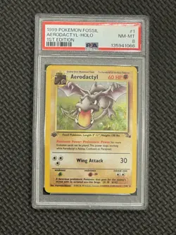 1999 Pokemon Fossil Holo Rare Aerodactyl First Edition 1/62 PSA 8 - Image 1
