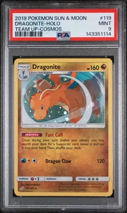 Pokemon TCG - PSA 9 2019 Dragonite, Cosmos Holofoil, Sun & Moon #119 - Image 1