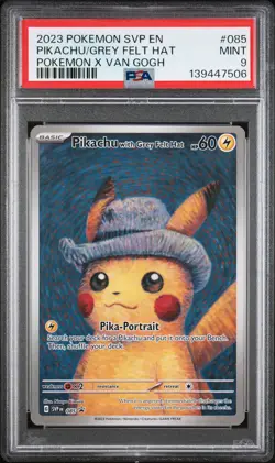 2023 POKEMON SVP EN-SV BLACK STAR PROMO #085 PIKACHU WITH GREY FELT HAT PSA 9 - Image 1