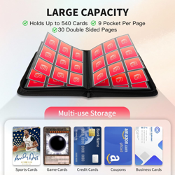 Trading Card Binder, Premium 9 Pocket 540 Double Sided Pocket Collection Binder, - Image 4