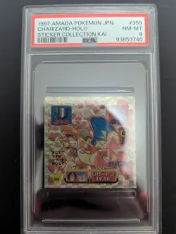 1997 AMADA POKEMON JPN CHARIZARD HOLO STICKER COLLECTION KAI PSA8 - Image 1