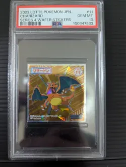 2022 LOTTE POKEMON JAPANESE #11 CHARIZARD SERIES 4 WAFER STICKERS PSA10 - Image 1