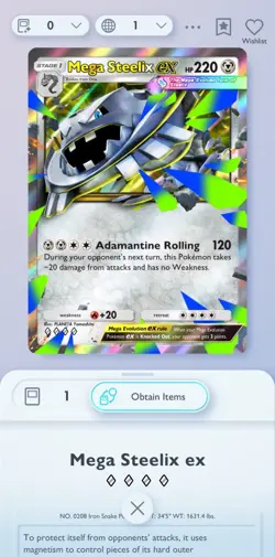 Mega Steelix ex ♢♢♢♢ Pokemon TCGP TCG Pocket English ENG Digital Trading Card - Image 3