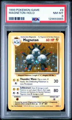 1999 POKEMON BASE SET UNLIMITED #9 MAGNETON-HOLO PSA 8 - Image 1
