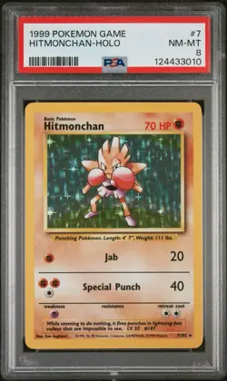 1999 POKEMON BASE SET UNLIMITED #7 HITMONCHAN-HOLO PSA 8 - Image 1