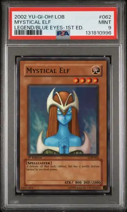 2002 YU-GI-OH! LOB-LEGEND OF BLUE EYES WHITE DRAGON 1ST ED MYSTICAL ELF PSA 9 - Image 1