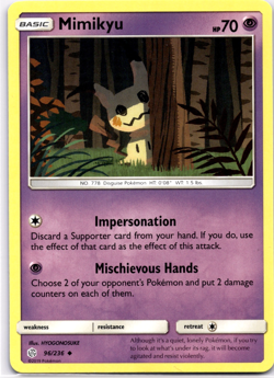 Pokemon TCG Mimikyu 96/236 Cosmic Eclipse Regular Non Holo Rare Lightly Played - Image 1
