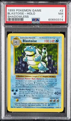 1999 POKEMON GAME SHADOWLESS #2 BLASTOISE-HOLO PSA 7 - Image 1