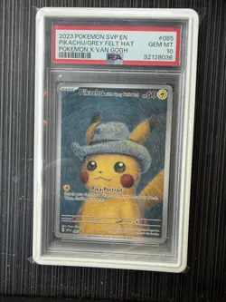 2023 Pokemon SVP En Pokemon X Van Gogh #085 Pikachu Grey Felt Hat PSA 10 - Image 1