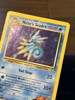Pokemon TCG Misty's Seadra Holo Rare Gym Heroes Prerelease 9/132 - Image 3