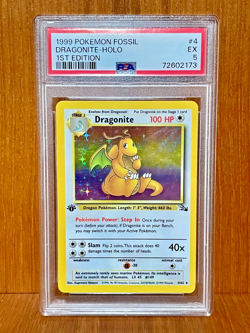 1999 Pokemon Fossil Dragonite 4/62 Holo First Edition PSA 5 - Image 1