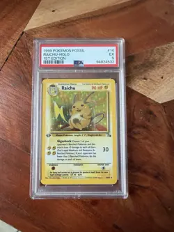 Pokemon Raichu Fossil 1st Edition Holo PSA 5 14/62 1999 English - Image 1