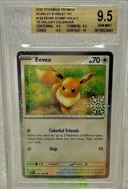 Pokemon Eevee 133/165 SV 151 Holiday Calendar Stamp BGS 9.5 GEM MINT Gold Label - Image 1
