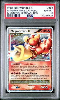 2007 POKEMON MYSTERIOUS TREASURES MAGMORTAR LV X #123 ULTRA PSA 8 NM #114259336 - Image 1
