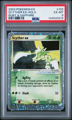2003 POKEMON EX RUBY & SAPPHIRE #102 SCYTHER EX-HOLO PSA 6 - Image 1