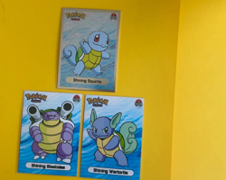 Squirtle Wartortle & Blastoise Evolution Pokemon ART Cards 1997 “SHINY” Set - Image 2