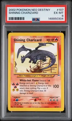 2002 Pokemon Neo Destiny Shining Charizard Holo Card PSA 6 107/105 - Image 1