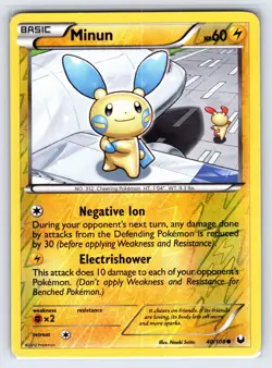 Minun 40/108 2012 B&W Dark Explorers Pokemon Card Nintendo Reverse Holo - Lp - Image 1