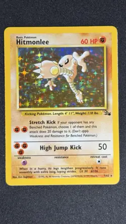 1999 Hitmonlee Pokemon TCG Fossil Holo Card 7/62 Unlimited Rare Vintage WotC NM - Image 1