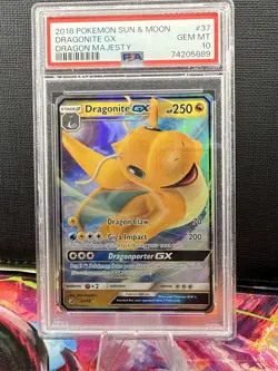 2018 POKEMON SUN & MOON DRAGON MAJESTY #37/70 DRAGONITE GX PSA 10 - Image 1