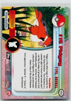 Pidgey #16 Topps Series 1 Black Logo Pokemon NM - Image 2