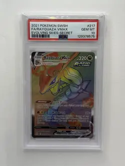 Pokemon TCG Rayquaza VMAX Evolving Skies 217/203 Holo Secret Rare PSA 10 - Image 1