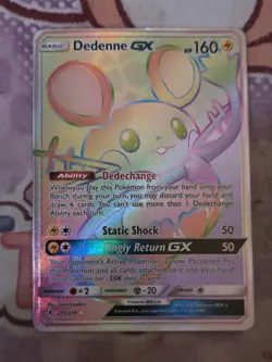 Pokemon TCG Dedenne GX Holo Secret Rare Card Unbroken Bonds 219/214 Rainbow - Image 1