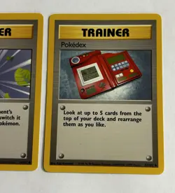 VINTAGE 1999 Wizards Pokemon #87 and #93 Trainer Cards (Gust of Wind / Pokedex) - Image 3