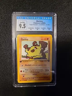 2000 POKEMON ROCKET 1st EDITION MANKEY OLD CERT CGC 9.5 W/SUBS ISLANDGROWN BREAK - Image 1
