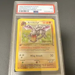 Pokemon Aerodactyl PSA 7 Fossil 1st Edition Prerelease Holo 1/62 1999 English - Image 1