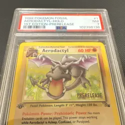 Pokemon Aerodactyl PSA 7 Fossil 1st Edition Prerelease Holo 1/62 1999 English - Image 2