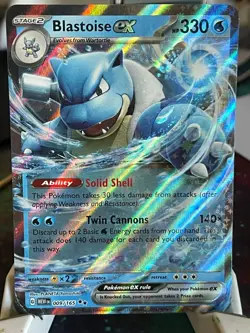 POKEMON BLASTOISE EX 009/165 DOUBLE RARE HOLOFOIL SCARLET & VIOLET 151 NM CARD - Image 1