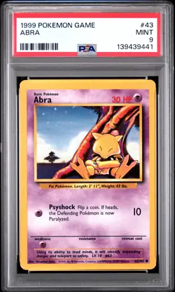 1999 POKEMON BASE SET UNLIMITED #43 ABRA PSA 9 - Image 1