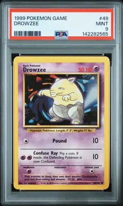 1999 POKEMON BASE SET UNLIMITED #49 DROWZEE PSA 9 - Image 1