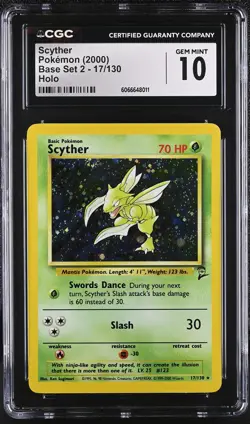 CGC 10 GEM MINT Scyther 2000 Base Set 2 17/130 Holo Pokemon Card - Image 1
