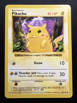 Pikachu (Red Cheeks) - 58/102 - Pokemon Base Set Shadowless Card WOTC LP - Image 1