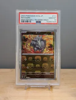 2023 Pokemon SV2a Rhyhorn #111 Master Ball Reverse Holo PSA 10 Japanese - Image 1