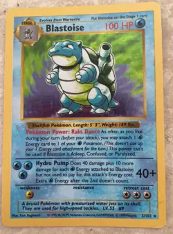 blastoise 1999 original base set pokemon card - Image 1