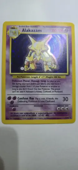 Pokemon TCG Alakazam Holo Rare Base Set 1/102 Stage 2 80 HP 1999 English Card - Image 1
