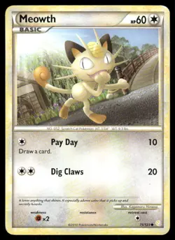 Pokemon Tcg Meowth #75 Pokemon HeartGold & SoulSilver LP - Image 1