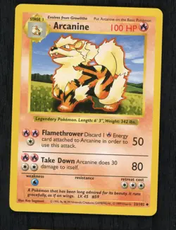 Arcanine 023/102 Base Set (Shadowless) Pokemon Card NM - Image 1