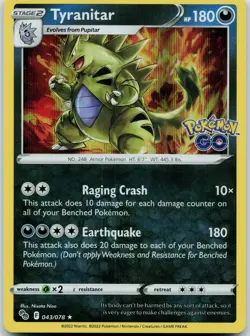 Tyranitar #043/078 Holo Rare,Holo Pokemon GO - NM - Image 1