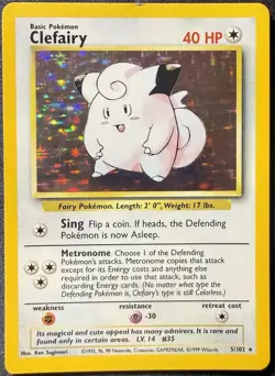 Pokemon TCG Clefairy 5/102 Base Set Unlimited Holo Rare Vintage - Image 1