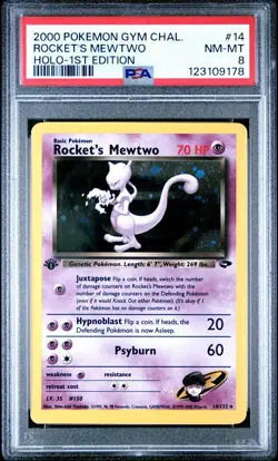 2000 POKEMON GYM CHALLENGE HOLO-1ST EDITION #14 ROCKET'S MEWTWO PSA 8 - Image 1