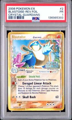 PSA 1 2006 Pokemon Crystal Guardians Blastoise Reverse Holo Foil 2/100 STAMPED - Image 1